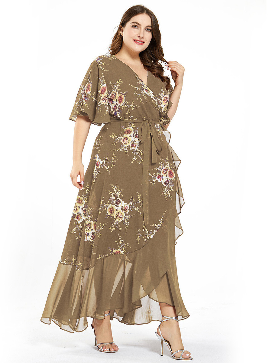 Plus Size Ladies Printed Chiffon Panel Fashion Dress - Image 2