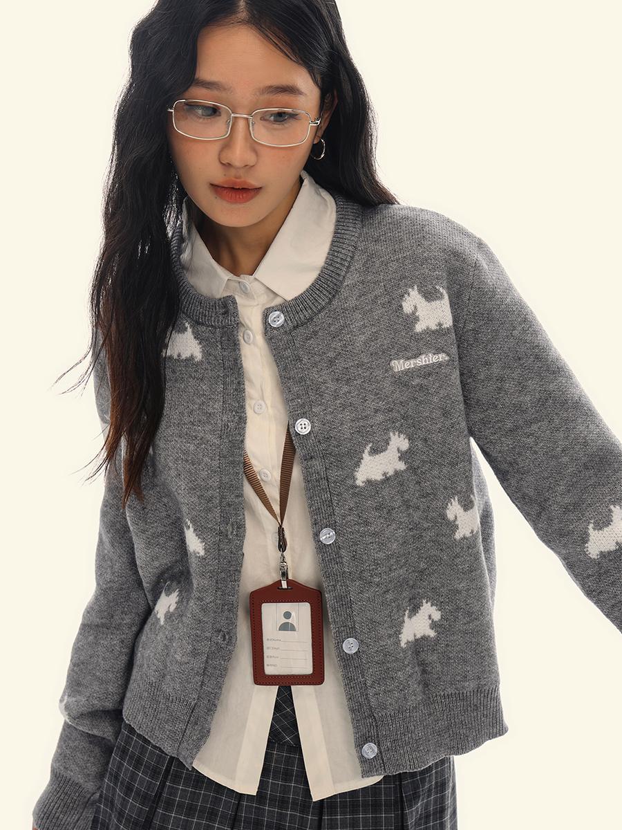 Jacquard Round Neck Cardigan Knitted Sweater – Bild 5