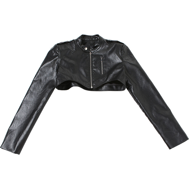 PU Leather Long-sleeved Women's High Waist Short Jacket - Image 5