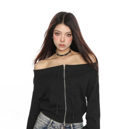 American Hot Rhinestone Starry Off-shoulder Sweater