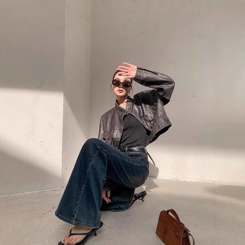 Retro Washed Blue Women's Micro-pull Mop Jeans – Bild 4