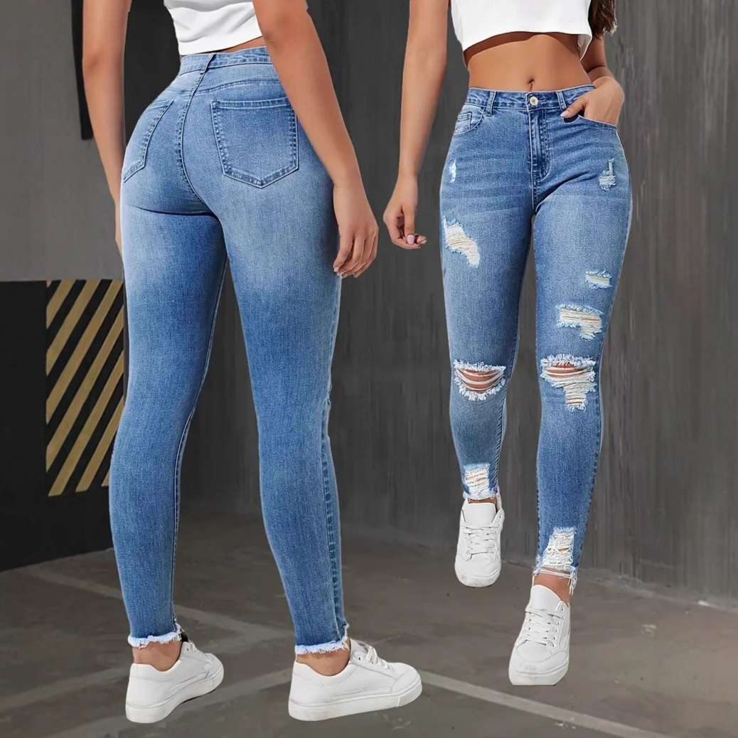 Stretch Ripped Slim Fit Feet Women's Jeans Smart Trousers - Image 2