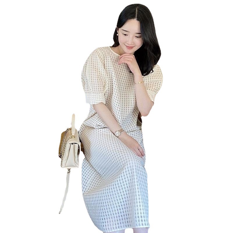 Mesh Textured Over-the-knee Puff-sleeve Dress - Image 5