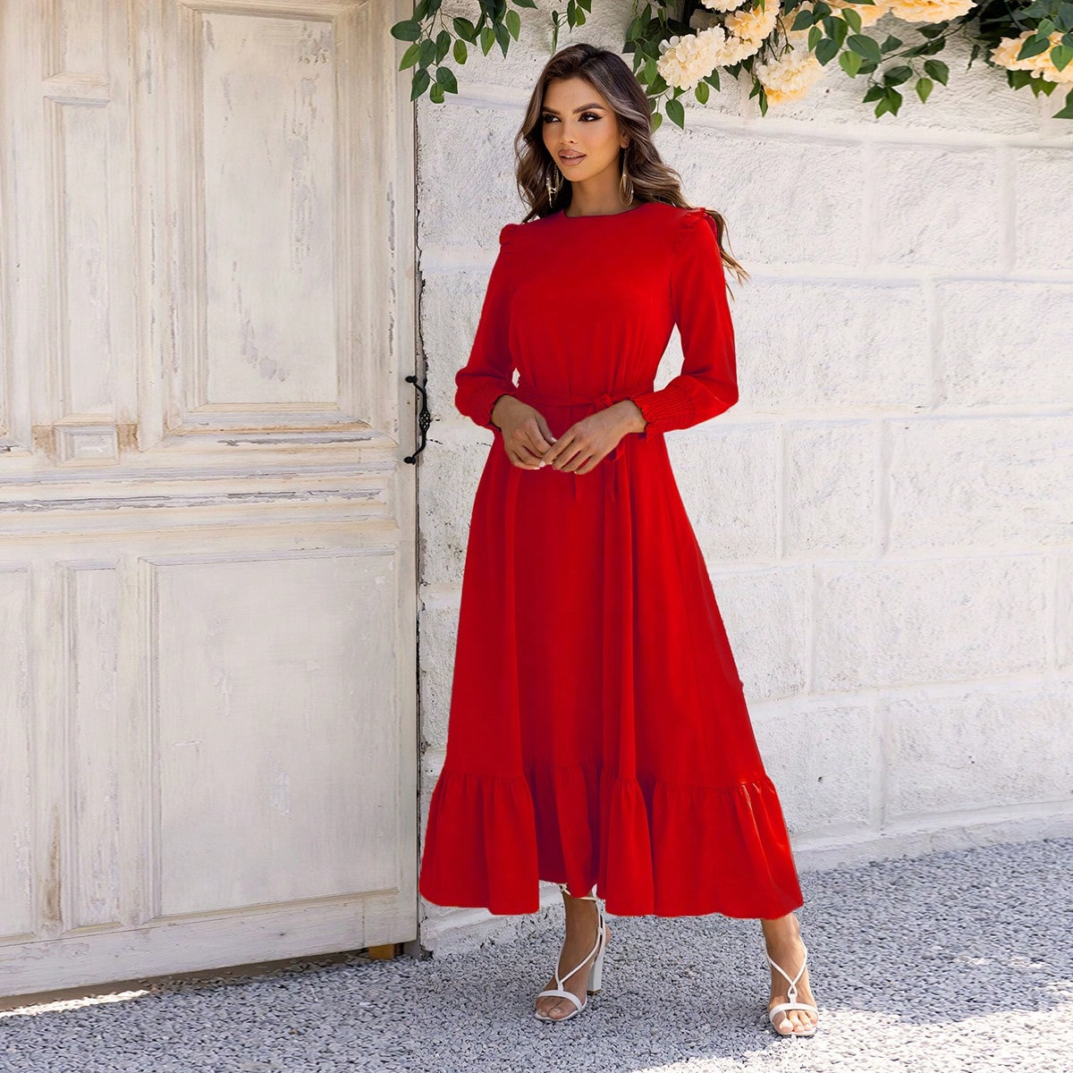 Cross-border Women's Clothing Temperament Girdle Ruffled Tied Dress — изображение 8