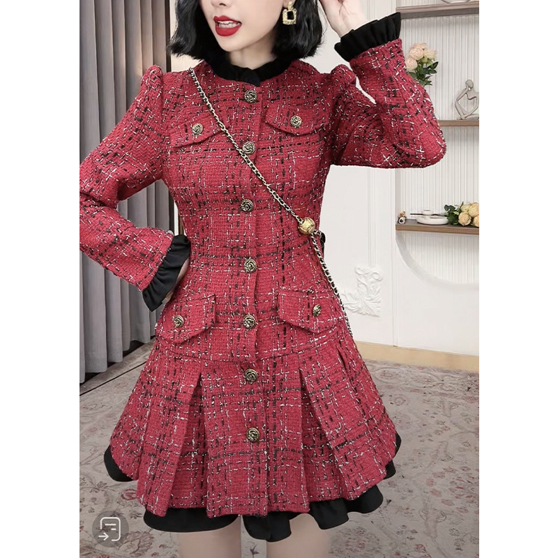 Thousand Bird Checker Dress With Feminine Style And Slim Waist - Image 6