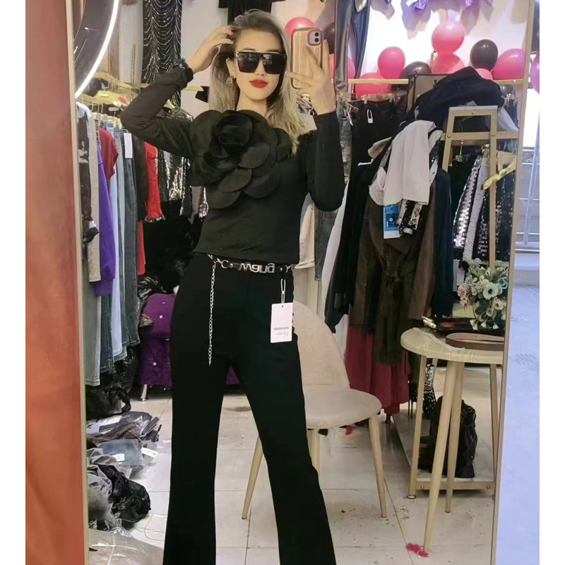 Pure Spice Girl Diagonal Neckline Single Shoulder Halter Long Sleeve Ladies Wear Western Slim T-shirt Top – Bild 4