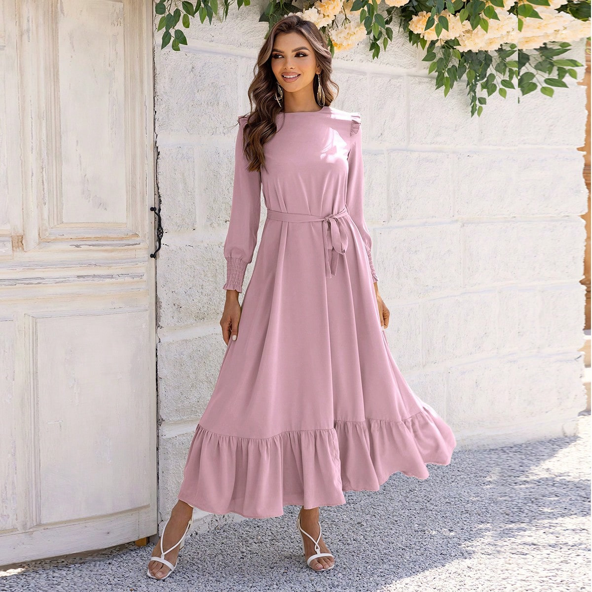 Cross-border Women's Clothing Temperament Girdle Ruffled Tied Dress — изображение 10