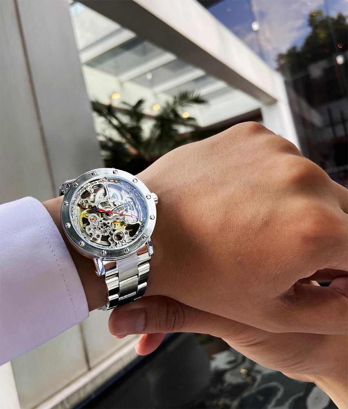 Hollow Out See Through Mechanical Watch Men's Fashion Waterproof Automatic Watch - Image 4