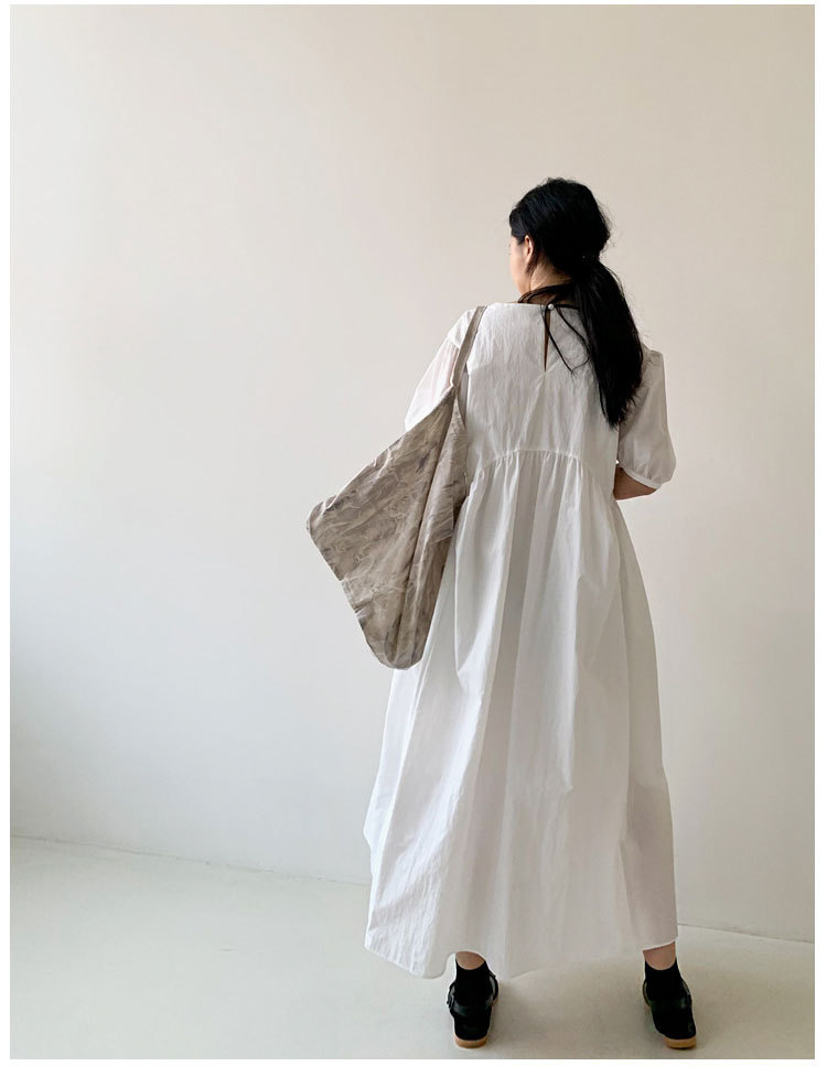 Summer New Style Puff Sleeve Loose Large Size High Waist Over Knee Long Pleated Doll Dress - Image 6