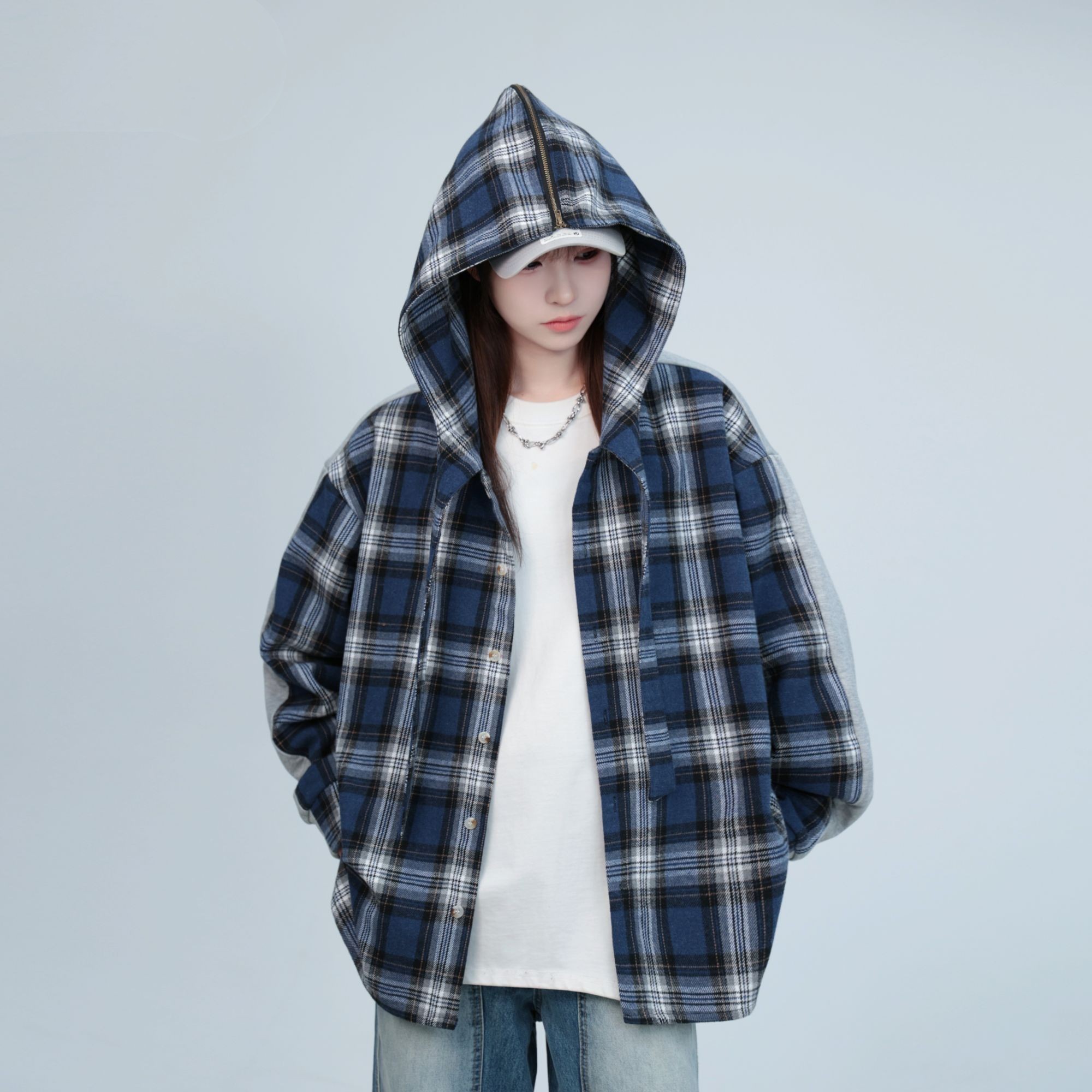 Shirt Plaid Patchwork Grey Cotton — изображение 2