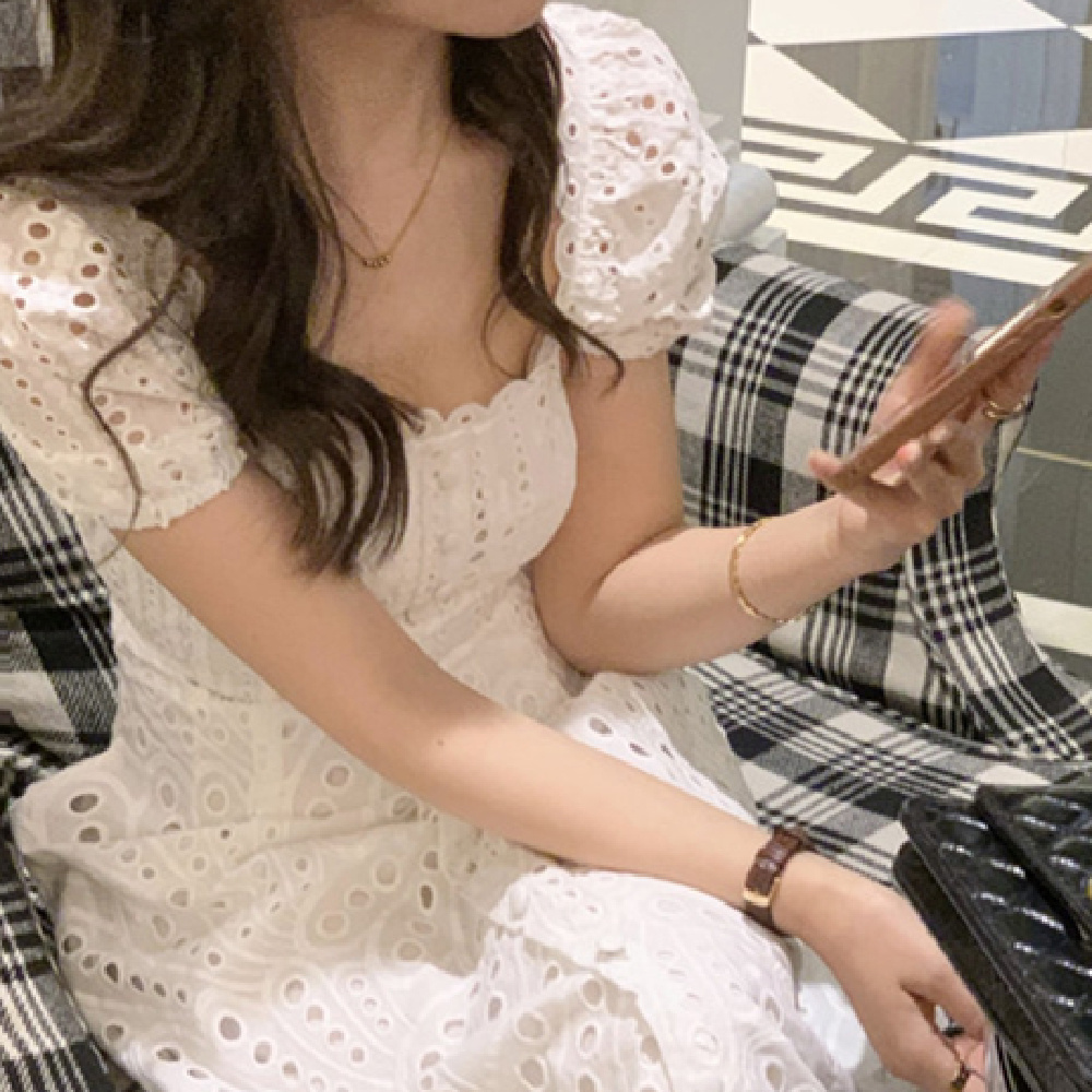 French Embroidered Lace Long Dress