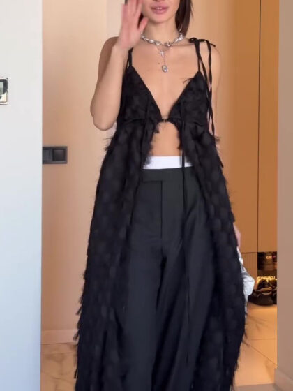 Black Suspender Tassel Tie Long Top