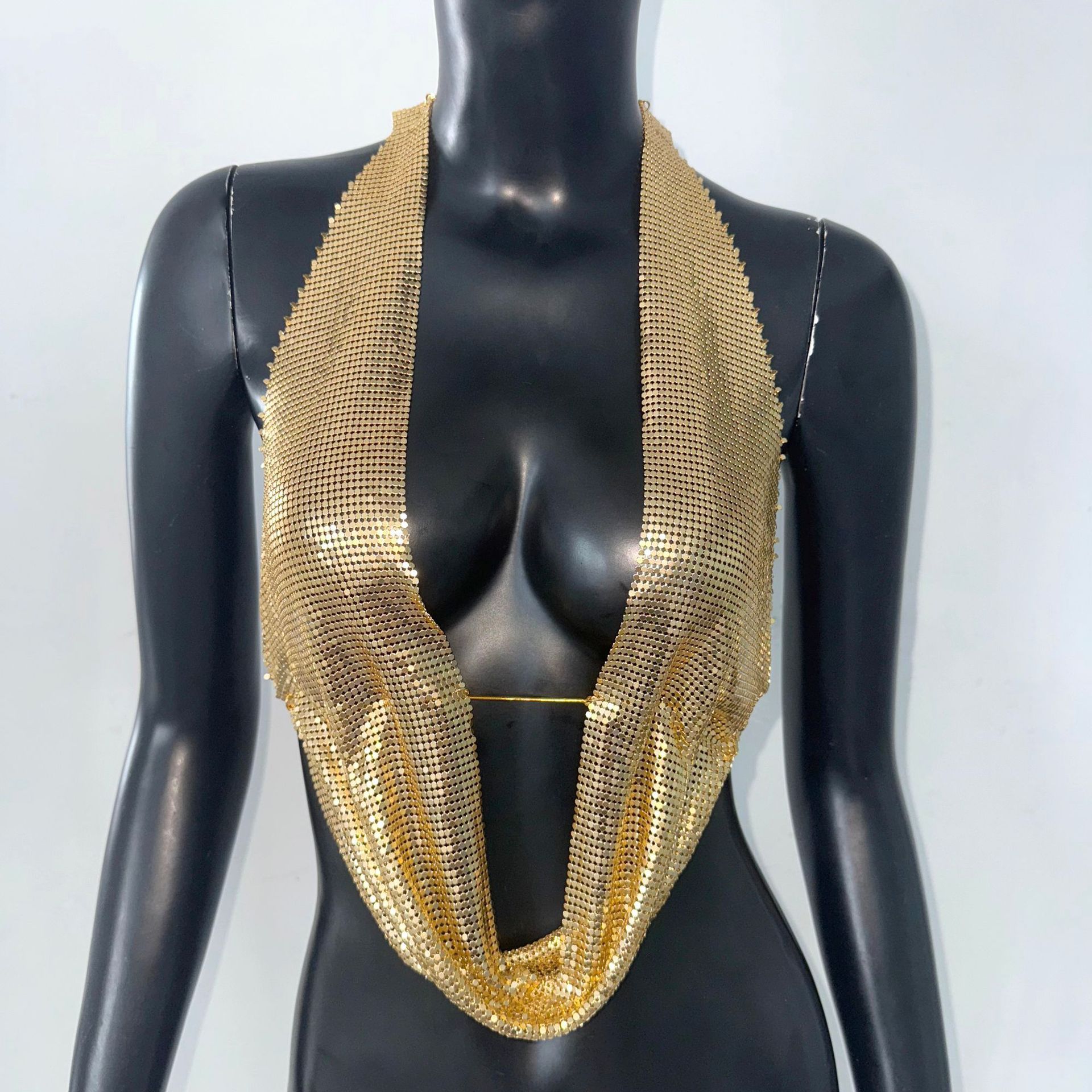 Sequined Top Metal Vest Halterneck With Suspenders - Image 3