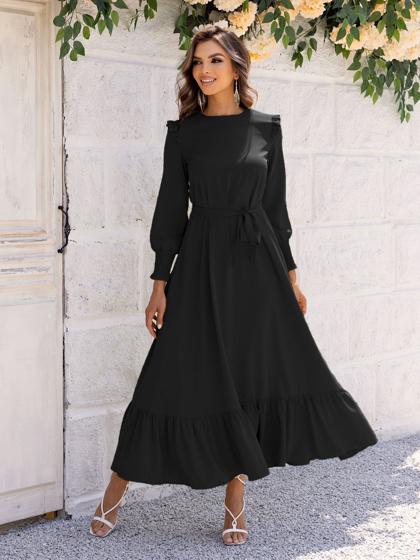 Cross-border Women's Clothing Temperament Girdle Ruffled Tied Dress — изображение 6