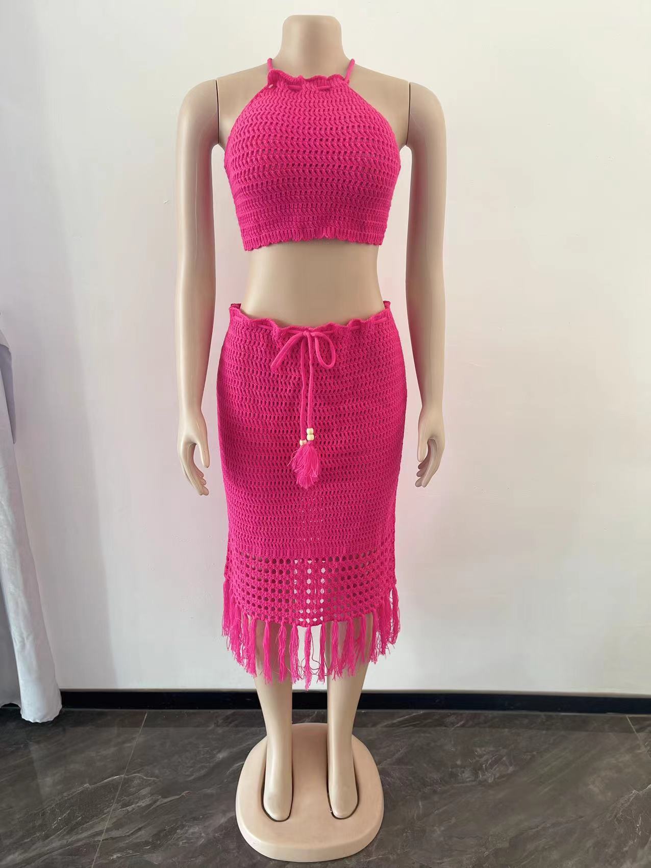 Tassel Fishing Net Knitted Casual Two-piece Set - Image 9