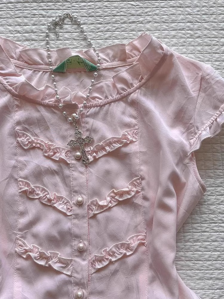 Slim Fit Short Sleeve Slimming Sweet Cool Flower Top - Image 2