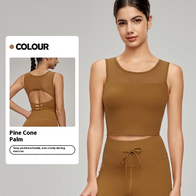 Splicing Mesh Beauty Back Yoga Vest - Image 4