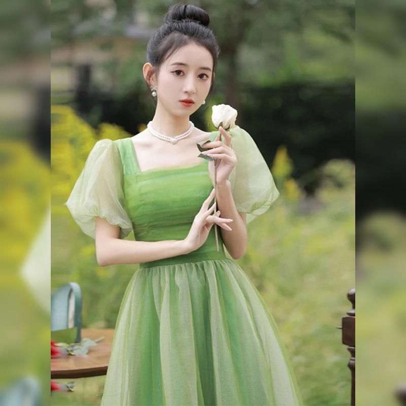 Women's Exquisite French Green Chiffon Dress - Image 3