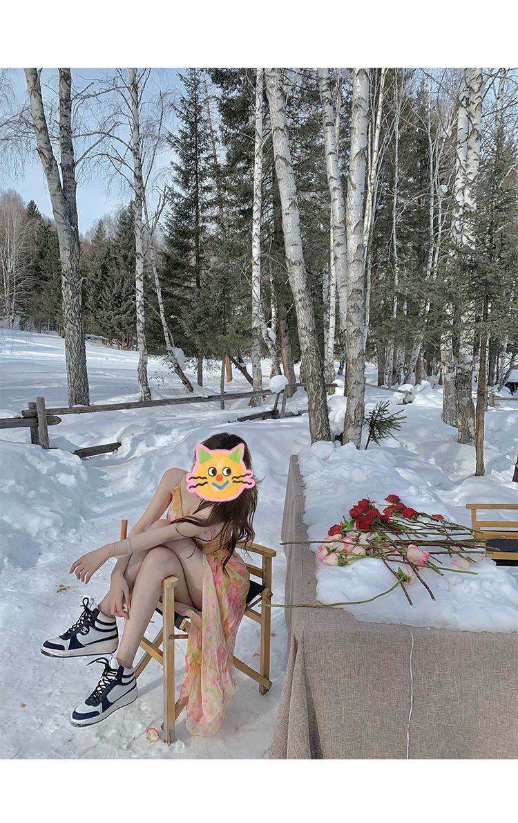 Romantic Printed Skirt With Suspender And Split Dress - Image 3