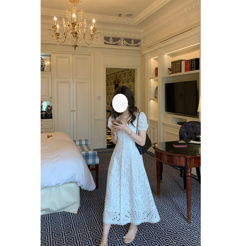 French Embroidered Lace Long Dress - Image 4