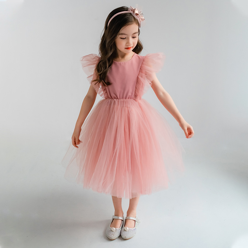 Girls' Flying Sleeve One Piece Princess Mesh Dress — изображение 3