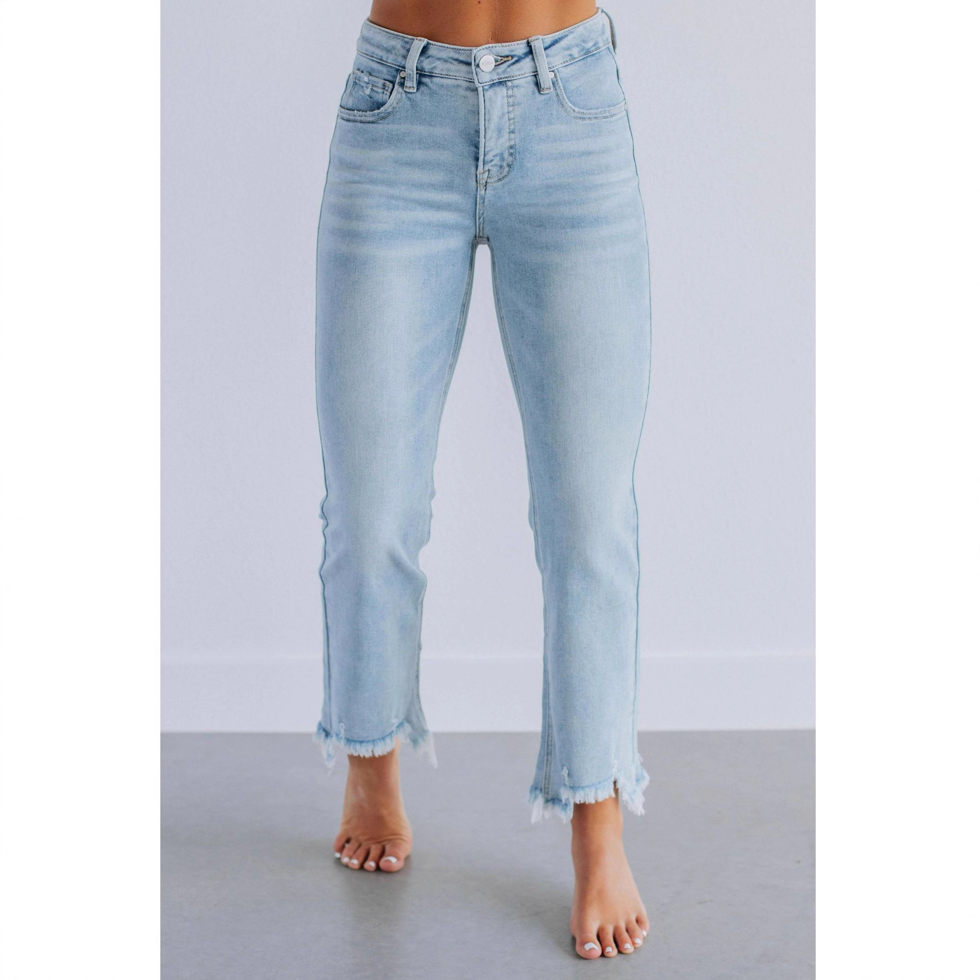 Solid Color Casual Women's Denim Pants Hand-worn - Image 4