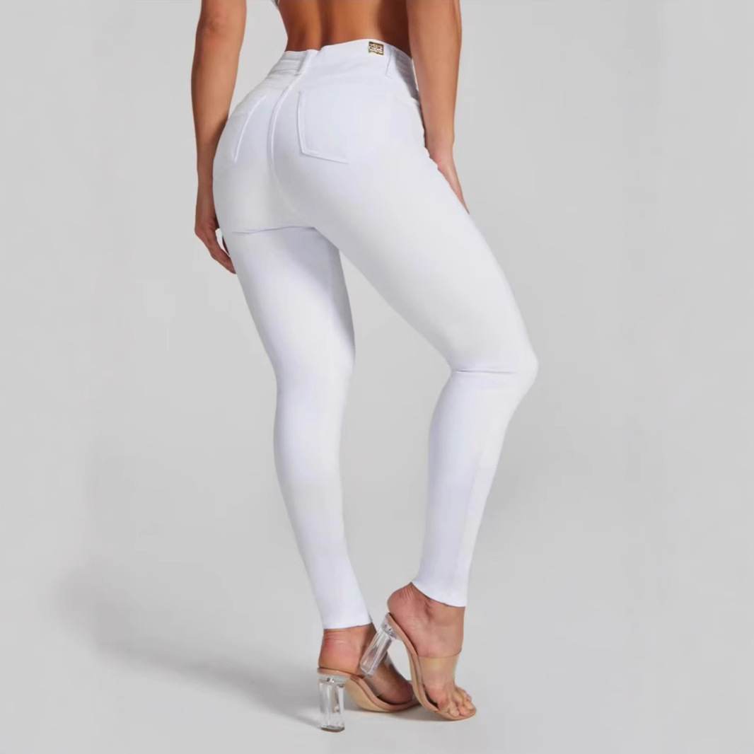 Fashion Black And White High Elasticity Ankle-tied Large Size Hip Lifting Women's Jeans - Image 3