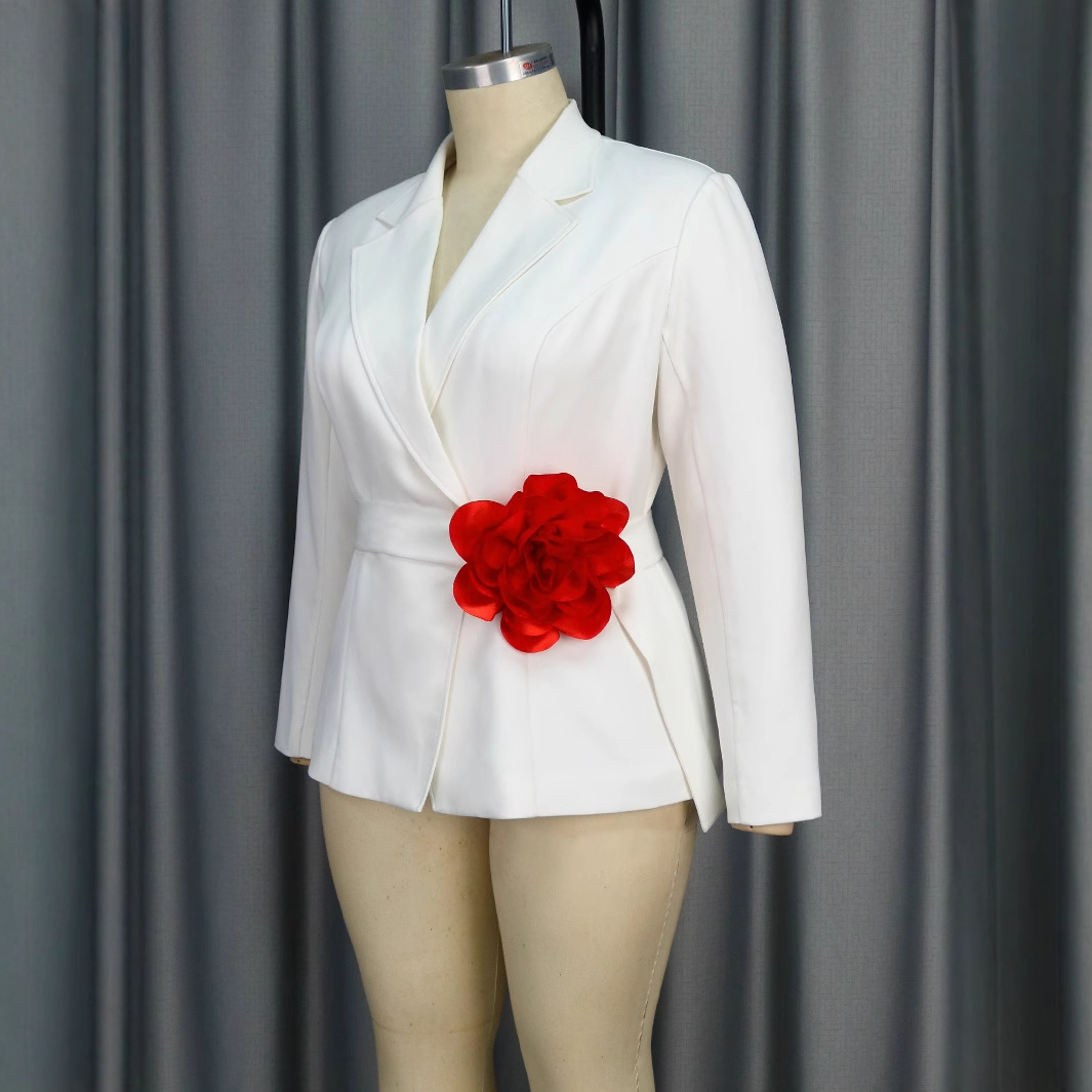 V-neck Long Sleeve Flower Contrast Color Slim Fit Commuter Top — изображение 4