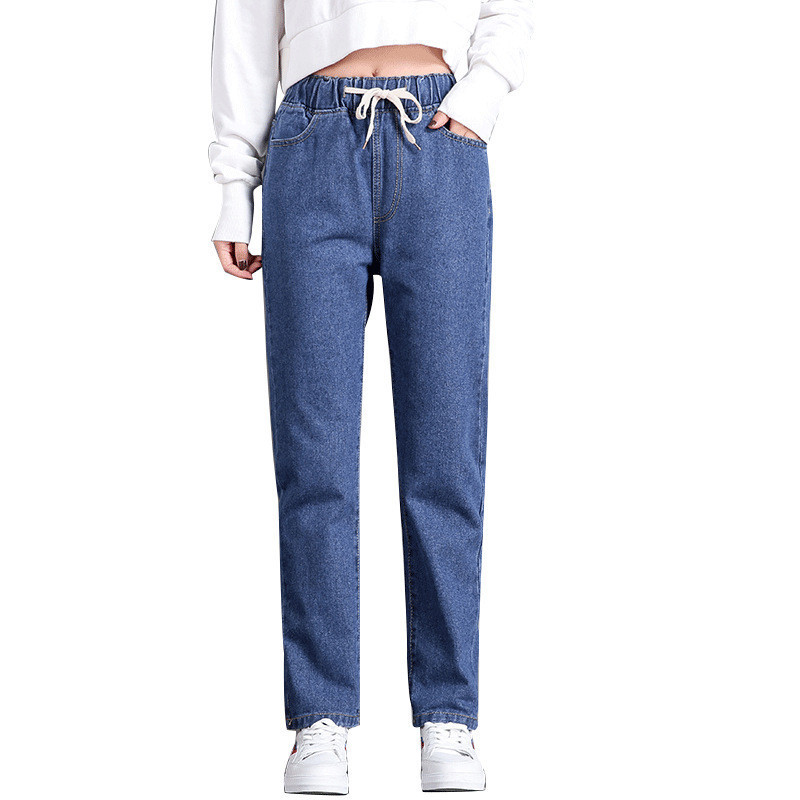 Korean Style Women's Straight Casual Elastic Waist Tied High Waist Student Jeans – Bild 5