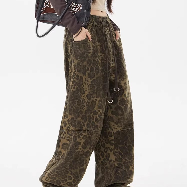 Leopard Print Women's Design Elastic Waist Loose Wide Leg Pants - Image 3