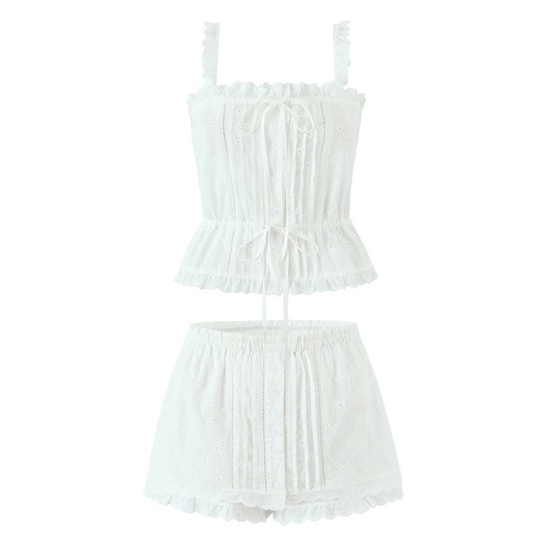 Cotton Embroidered Sleeveless Top Skirt Culottes - Image 5