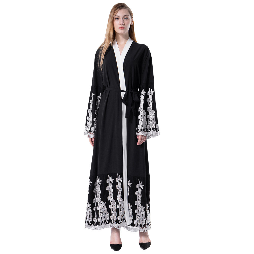 Fashionable Mesh Stitching Embroidery Loose Cardigan Gown For Women - Image 4