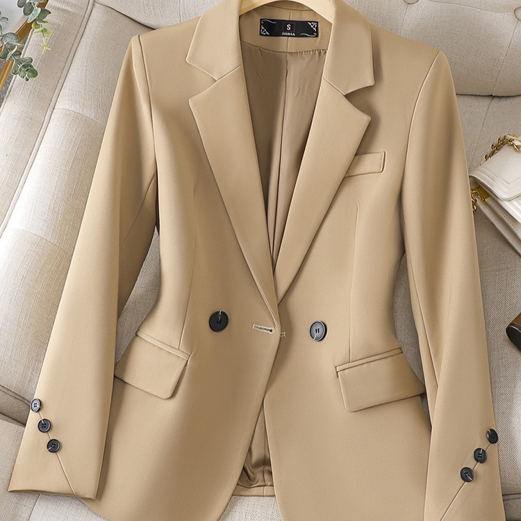Spring And Autumn Khaki Suit Jacket For Women's Slimming