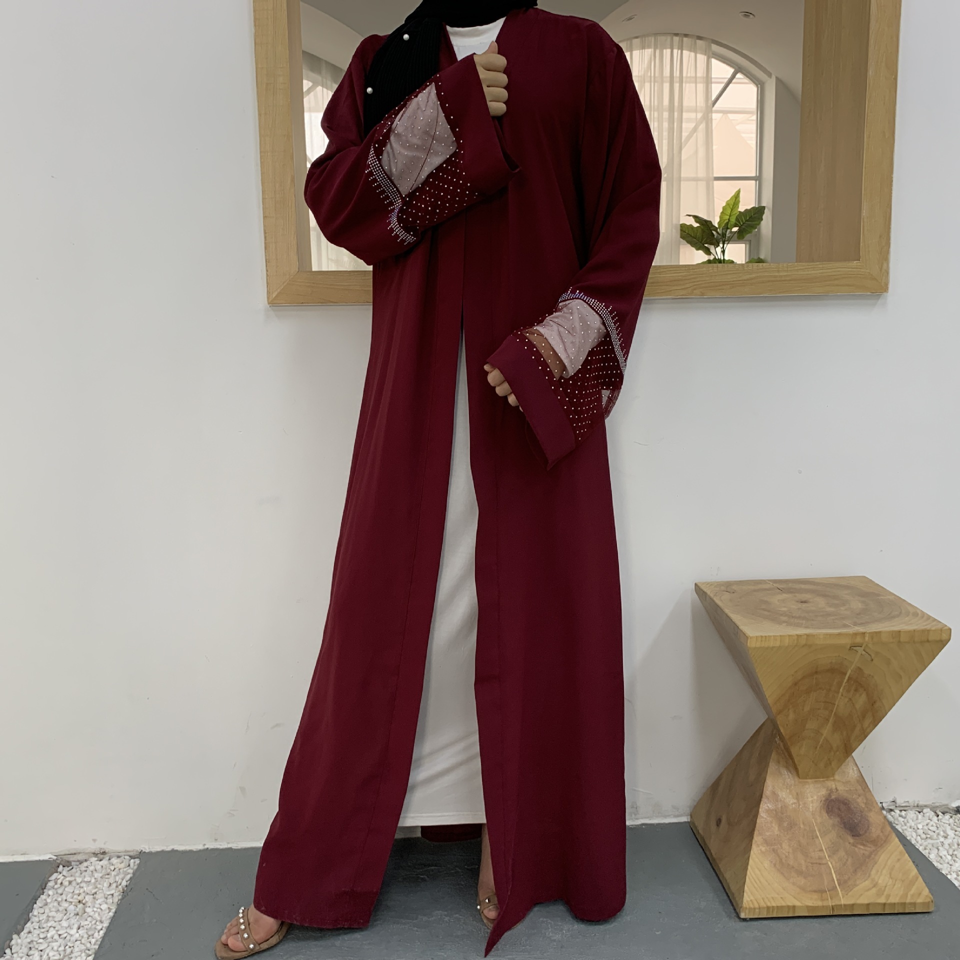 Fashion Women's Mesh Patchwork Hot Diamond Cardigan Robe - Image 2