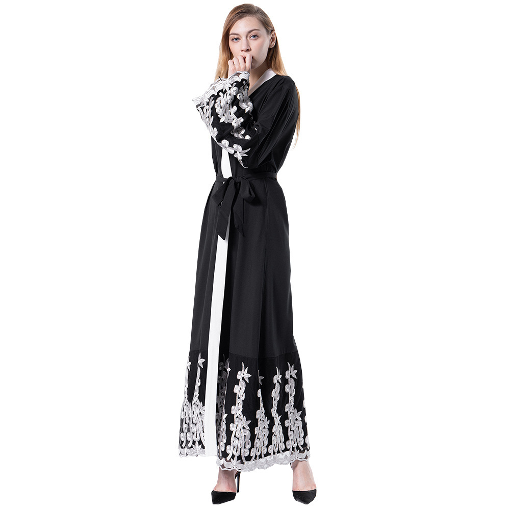 Fashionable Mesh Stitching Embroidery Loose Cardigan Gown For Women - Image 6