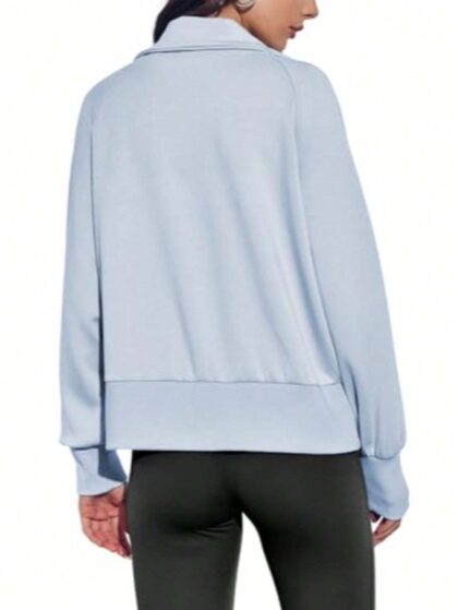 Fisoew Women's Zip Up Sweatshirt Collared Neck Long Sleeve Loose Casual Lightweight Jacket With Pockets