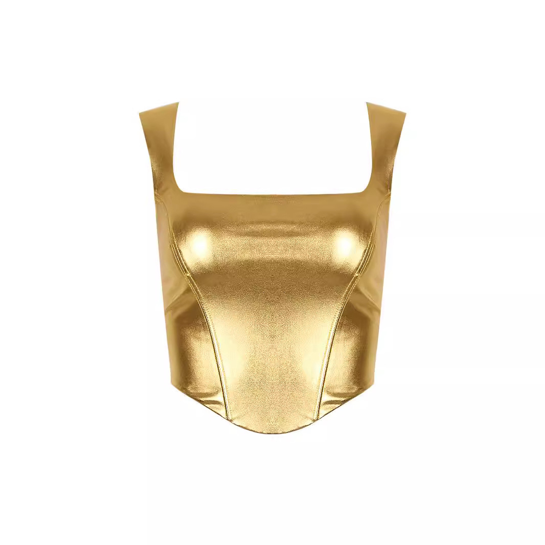 Women's Gold Spaghetti-strap Slim Fishbone Short Top – Bild 5