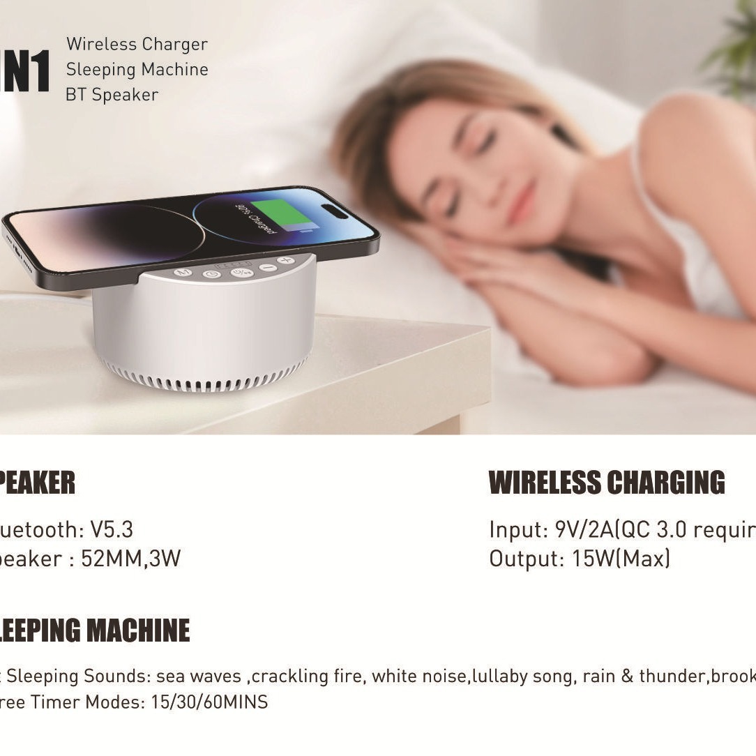 Smart White Noise 15W Wireless Charger Bluetooth Speaker - Image 2