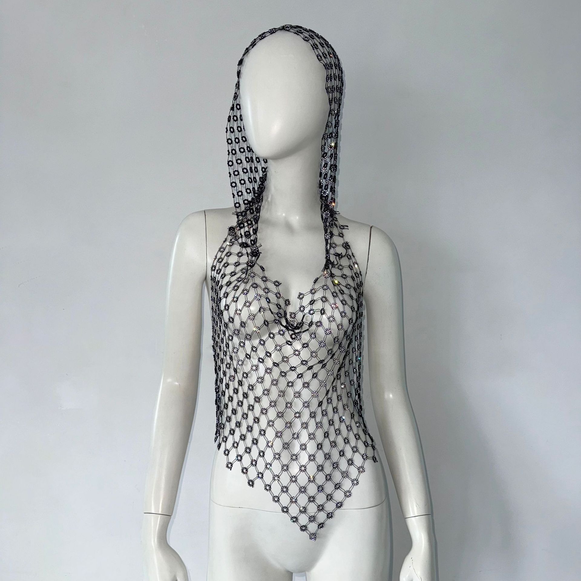 Hollow Top Fishnet Rhinestone Camisole – Bild 3