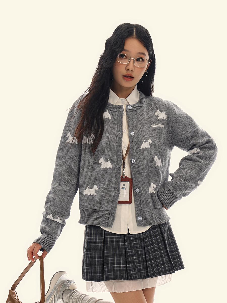 Jacquard Round Neck Cardigan Knitted Sweater – Bild 3