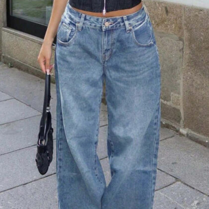 Street Style Loose Distressed Retro Washed Wide Leg Jeans