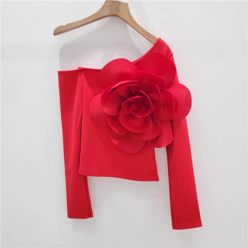 Pure Spice Girl Diagonal Neckline Single Shoulder Halter Long Sleeve Ladies Wear Western Slim T-shirt Top – Bild 9