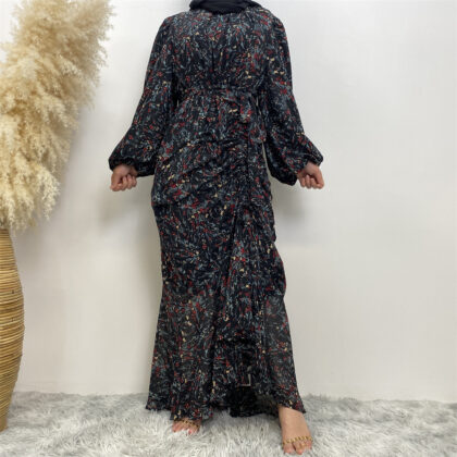 Women's Fashion Floral Round Neck Elastic Dress