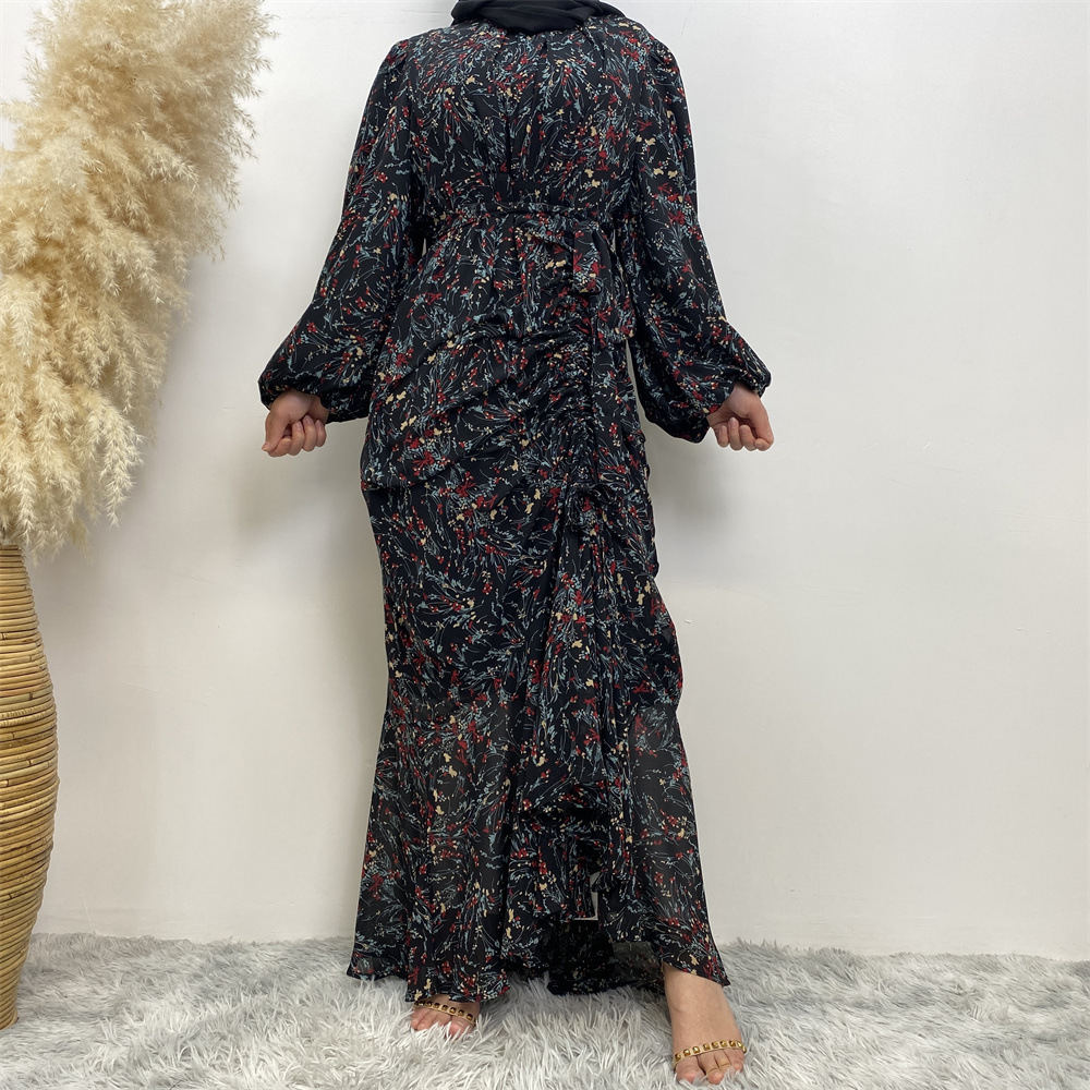 Women's Fashion Floral Round Neck Elastic Dress