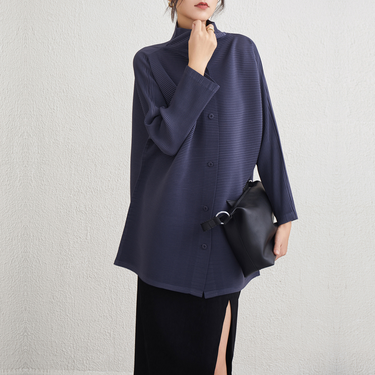 Knitted Long Wild Turtleneck Coat Top - Image 2