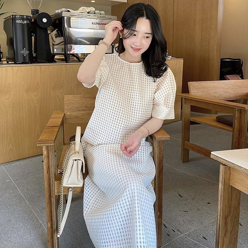 Mesh Textured Over-the-knee Puff-sleeve Dress - Image 4