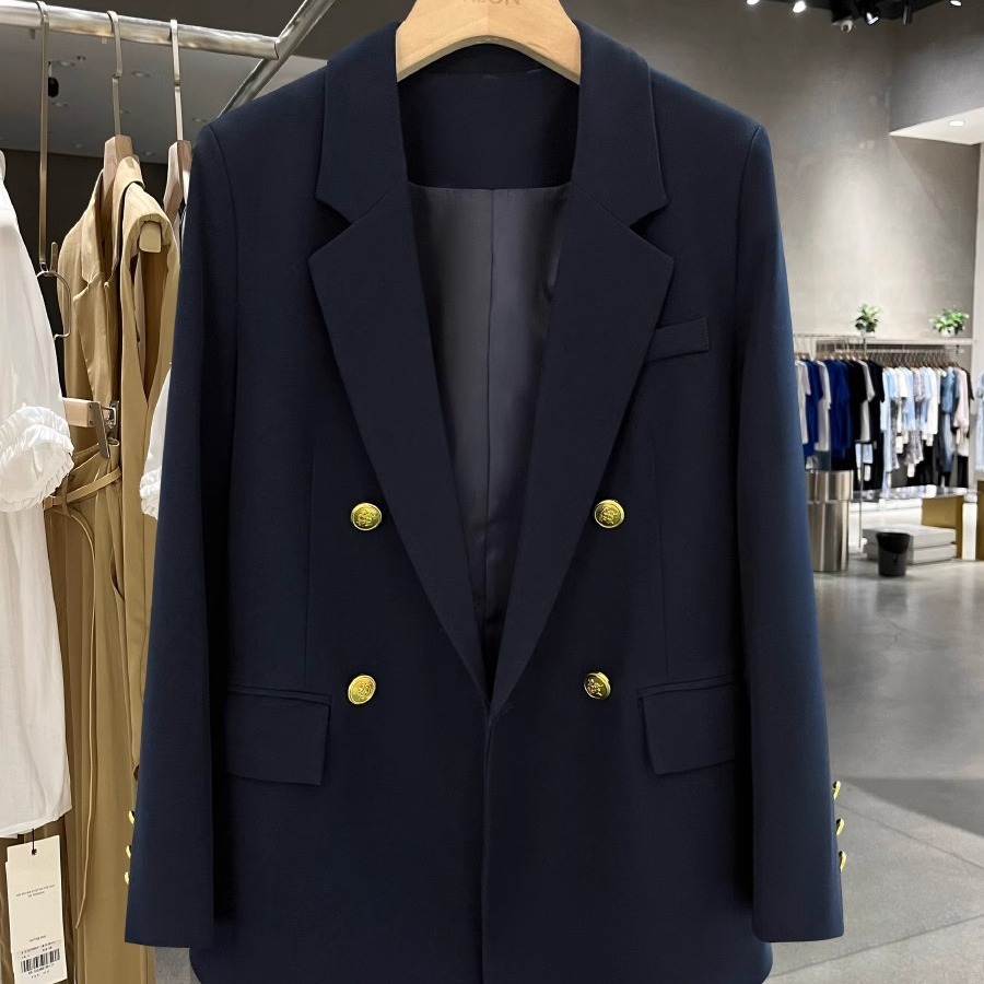 Navy Blue Leisure Simple Commute Easy Matching Coat