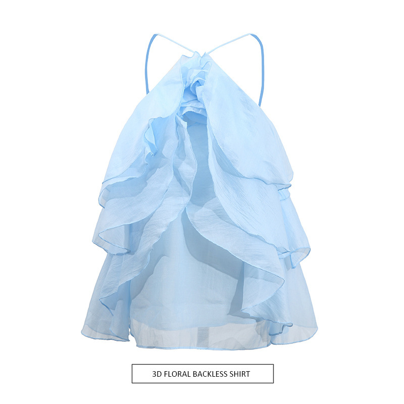 Ruffled Shirt Halter Design Sleeveless Camisole - Image 2