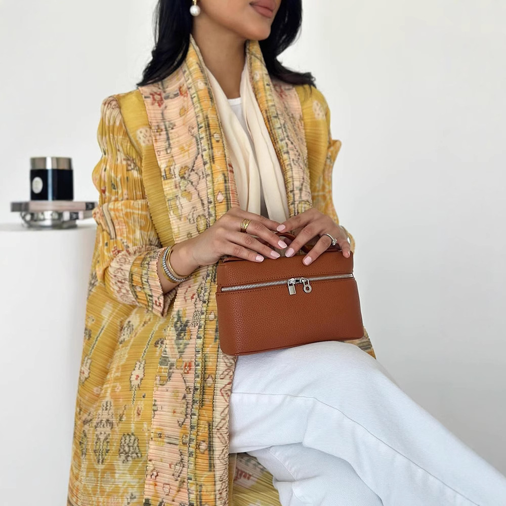 Pleated Print Cardigan Long Coat Arabic Robe Plus Size - Image 4