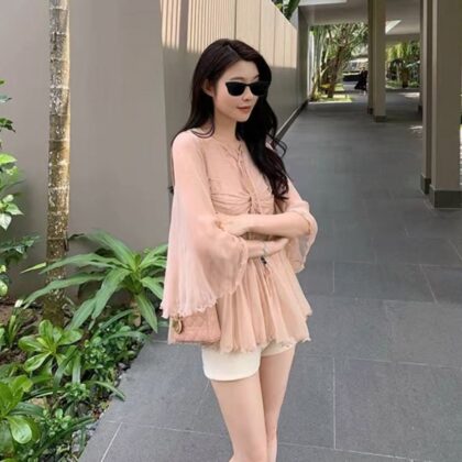 Pure Desire Style Chiffon Shirt Women's High-grade Ruffle Sleeve Mesh